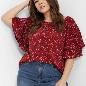 Bloomchic Polka Dot Ruffle Tiered Sleeve Blouse